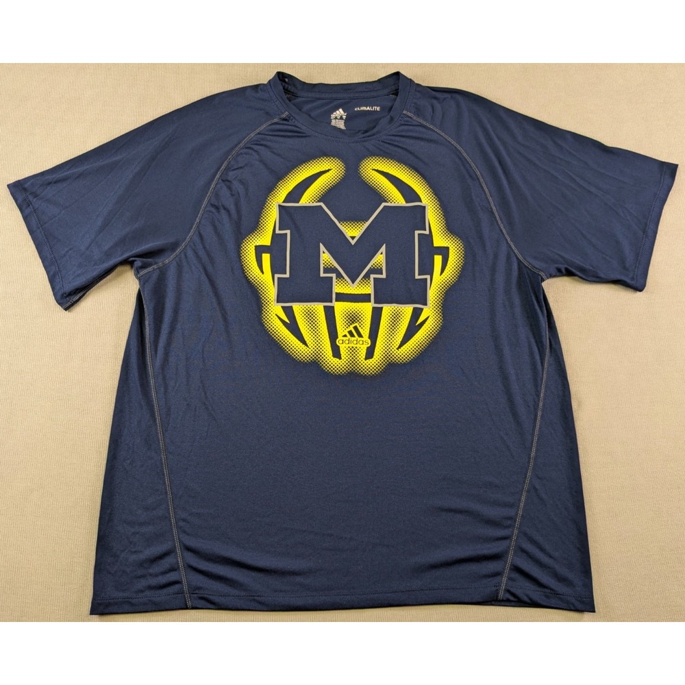 Michigan Wolverines Shirt Mens XL Blue Adidas Football Training Short Sleeve